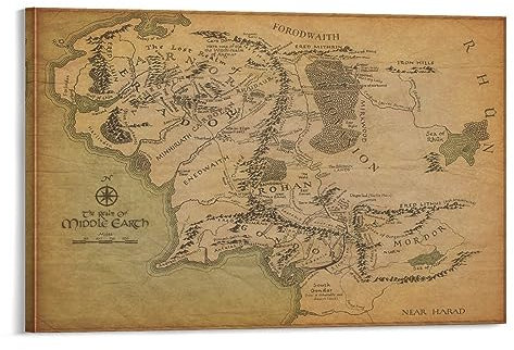 Mittelerde Karte Herr der Ringe Poster (3) Leinwand Wandkunst Drucke Poster Foto Bild Malerei Poster Raumdekor 20 x 30 cm