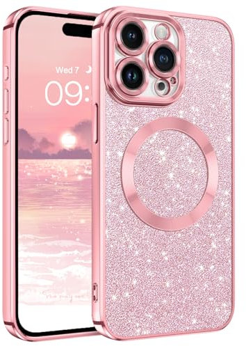 YINLAI für iPhone 15 Pro Max Hülle Kompatibel mit magsafe Glitzer,HandyHülle iPhone 15 Pro Max Magnetische Stoßfeste Soft TPU Cover Case Schutzhülle für iPhone 15 Pro Max Magnet 6.7 Zoll,Rosa/Pink