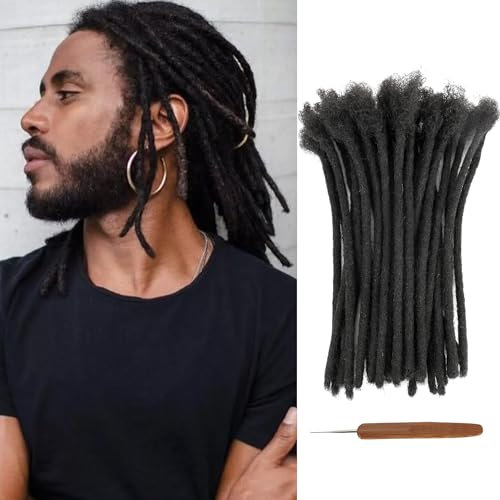 FAELBATY loc Hair Hair Human Hair 0.6cm d'épaisseur 8 pouces 30 brins dreadlock Hair Hair Hair Handmade 100% true Hair hommes femmes peuvent friser et blanchir dread avec des aiguilles (1B#)