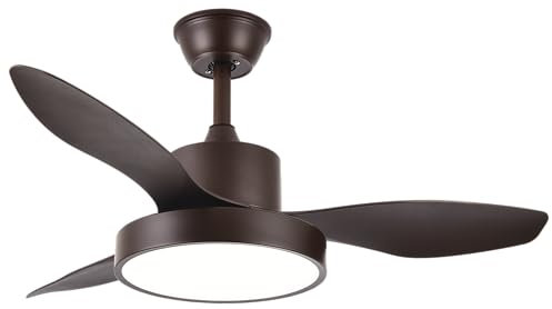 ABRILA - Ventilador DC HAYATE | Color Marrón con tres Aspas | con 6 Velocidades Ajustables | con 3 Temperaturas de Luz | Mando a Distancia Incluido