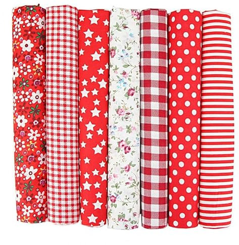 SYSUII Baumwollstoff Stoffpakete,7 Stück 25 x 25cm Stoffe zum Nähen Patchwork DIY Stoffpaket DIY Baumwolltuch Meterware Stoffe Stoffreste Stoffpaket für Kleidung,Bettwäsche,Vorhänge,Tischdecken - Rot