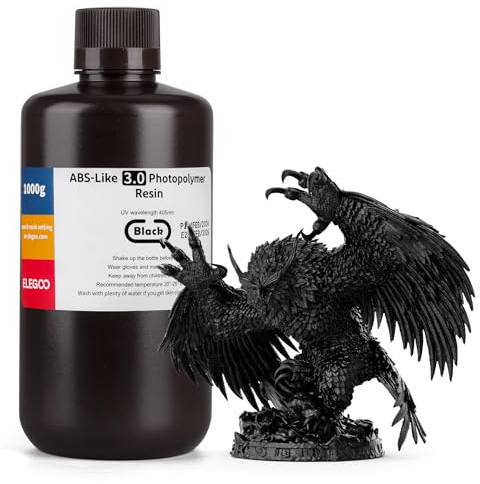 ELEGOO ABS-Like 3.0 3D Drucker Resin, 405 nm UV-härtendes Photopolymerharz für MSLA/LCD/DLP 3D Drucker, Verbesserte Festigkeit und Zähigkeit, Hohe Präzision, Niedrige Viskosität, 1000g Schwarz