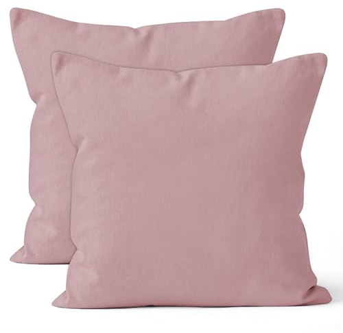Encasa XO Baumwoll-Kissenbezüge, 2er-Set I 18x18 in (45x45 cm) - Mauve I kein Einsatz I einfach Kissenbezüge I Maschinenwaschbar | Nur Innen benutzen