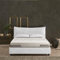 EVERGREENWEB Letto Matrimoniale con Box Contenitore, Materasso Memory + Rete a Doghe in Legno 160x195 cm + Coppia Cuscini, Elegante Testiera color Bianco Grigio, Tessuto Imbottito SFODERABILE Lavabile