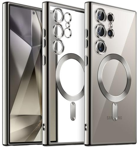 JETech Soft Clear Case for Samsung Galaxy S24 Ultra 6.8-Inch, Camera Lens Full Protection, Compatible with MagSafe Wireless Charging, Shockproof Electroplated TPU Phone Cover (Titanium Gray)