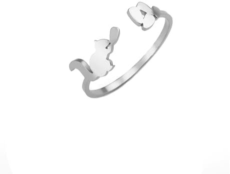 Amaxer Niedlicher Fuchsring für Mädchen, Eichhörnchen, Delfin, Schmetterlinge, Libelle, Edelstahl, offen, verstellbar, Fingerring Schmuck, Metall