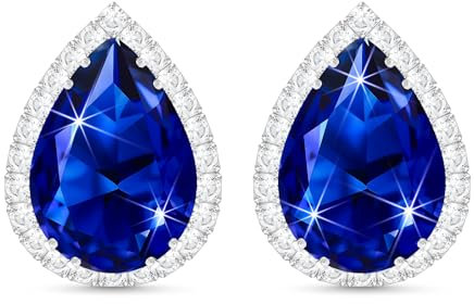 Linawe Sapphire Imitation Diamond Royal Blue Teardrop Stud Earrings for Women, Silver White Gold Cubic Zirconia Navy Blue Statement Rhinestone Crystal Earrings Studs Set