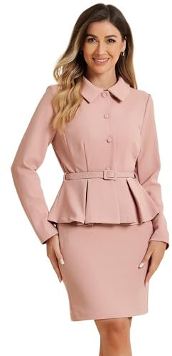 Allegra K Tailleur Donna Eleganti Peplo da Lavoro 2 Pezzi Set Gonna E Giacca Blazer da Ufficio Rosa M
