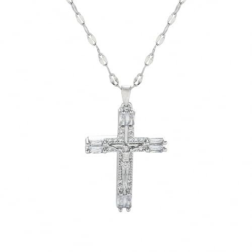 Kreuz Kette Herren 925 Sterling Silber, Premium Iced Out Kreuzkette Männer Silberkette mit Kreuz Anhänger, Ostern Cross Halskette Schmuck für Damen Herren, Personalisierter Geburtstag Geschenk(silver)