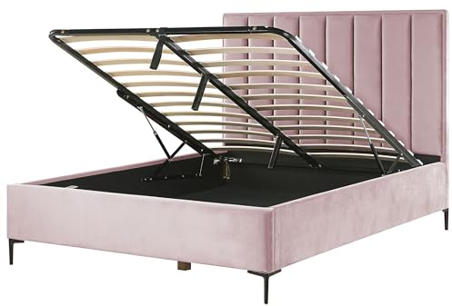 Letto Matrimoniale con Contenitore in Velluto rosa 160 x 200 cm