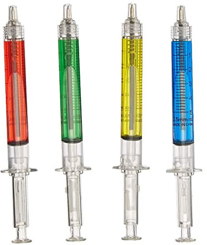 Kugelschiffstifte kreative Spritze Form Kugelschreiber Stifte Imitation Pin Kugelputzstifte Multi -Funktion rot grün blau gelbe Tinte Flüssigkeit Stifte Home 4pcs Kugelschreiberstifte