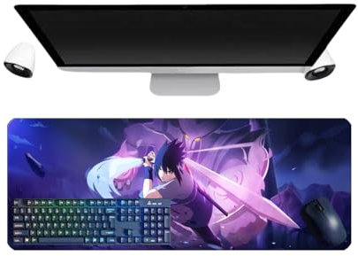 PUrar Japanese Uchiha Sasuke Anime XL Multifunction Gaming Tapis de Souris, 800 x 300mm, Tapis de Souris Clavier Gaming Imperméable et Base en Caoutchouc Antidérapant Surface Texturée