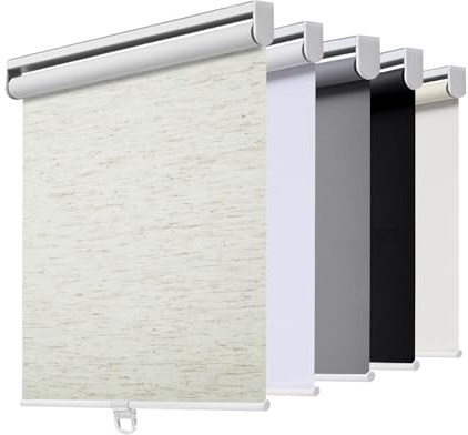 Rollo ohne Schnur, Verdunkelungsrollo für Fenster, mit Federsystem, UV-Schutz, Sichtschutz aus natürlichem Leinenstoff, Tür- und Fensterrollo für Zuhause (50,8 cm B x 182,9 cm H, Leinen-Creme)