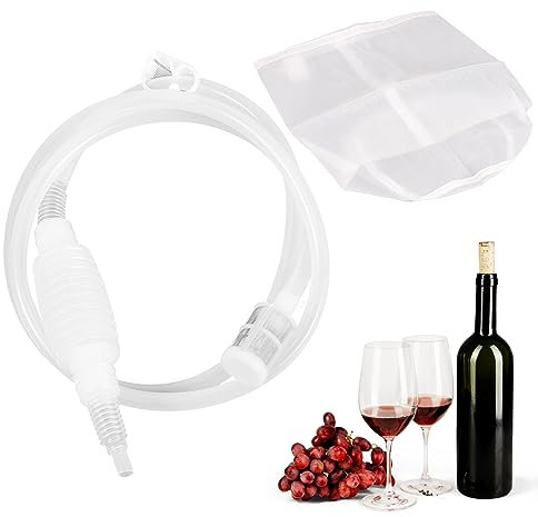 SHITOOMFE Wein Siphon -Pumpenwein Siphon 2,5 m/8,2 Fuß Silikonbrauen -Siphon -Röhre mit Filterbeutel und Wasserstopp Clip Wein Siphon -Pumpe mit Edelstahlfilter für Bierfestival Weinbier Herstellung
