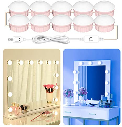 Tixiyu Professionelle Schminkspiegelleuchten für Spiegel, USB, 5 V, Schminkspiegelleuchten, 3 Farben, Dimmbar, Einstellbare Helligkeit, Licht für Schminktisch