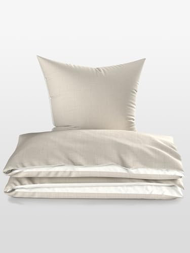 Castilia Bettwäsche Set 2 teilig Bettbezug Edel-Renforcé Wendebettwäsche mit Reißverschluss kuschelig 100% Baumwolle - beige - Größe 135x200 cm 80x80 cm