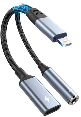 2 in 1 Lighting to 3.5mm Headphone Jack Adapter for iPhone,Dongle Charger and Aux Audio Jack Splitter Cable Adapter iPhone Headphone Jack Adapter Music Control for iPhone 14 13 12 11 XS XR 8 7 iPad