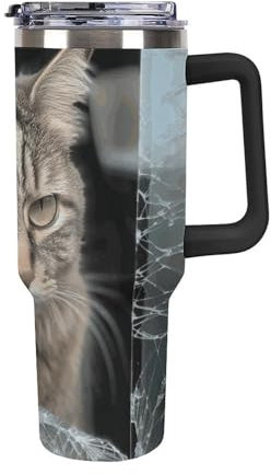 Cat Smashes Glass in Car Insulated Tumbler with Lid And Straw 40 Oz Travel Coffee Mug Leak Proof Insulated Cup Stainless Steel Travel Mug Double Wall Vacuum Coffee Cup