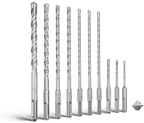 MOXPIFY SDS Plus Lot de 10 forets Ø 4,5,6 mm x 110 mm et Ø 6, 6, 6, 8, 10, 12 mm x 210 mm pour béton et maçonnerie