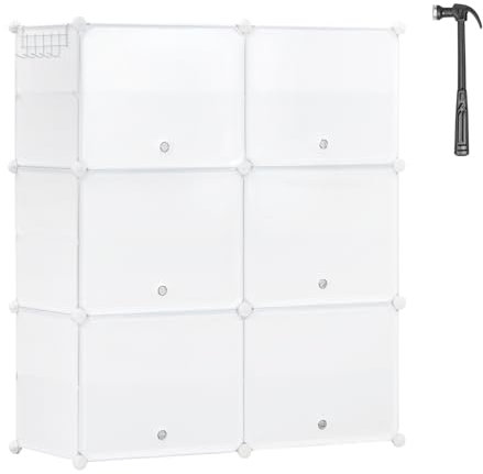 WOLTU Schuhregal mit 6 Fächern, Schuhaufbewahrung für 24 Paar Schuhe, Schuhschrank für Flur Wohnzimmer Schlafzimmer, Schuhorganizer mit Türen, aus modularen PP-Platten, Weiß