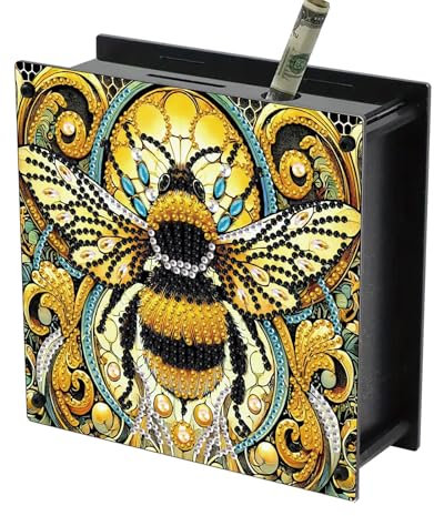 DIY Diamond Art Painting Acryl Sparschwein Kit, Digitale Münze Spardose mit Holzhandwerk, kreatives Kunstgeschenk für Erwachsene, Spardose Biene