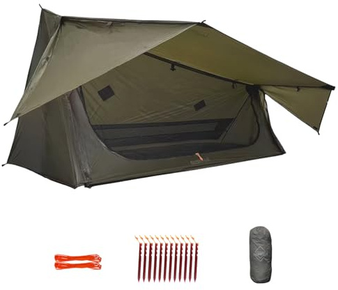 onewind 1 Person Zelt 2.0, Ultraleicht Silnylon Camping Zelt mit Netz | Wasserdicht Biwaksack Bivy Zelt mit Moskitonetz Regenschutz Outdoor Rucksackzelt für Camping Wandern, ohne Trekkingstock