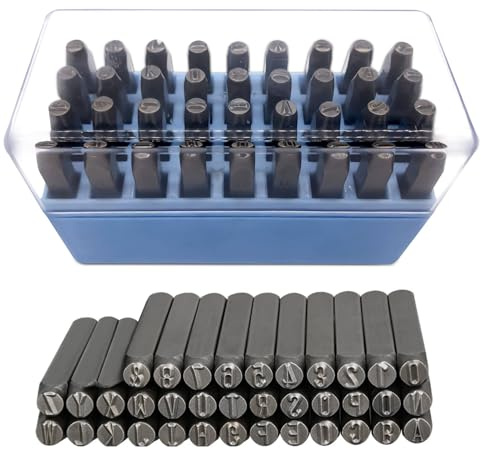 Schlagbuchstaben 36-teiliges Set, Schlagzahlen und Buchstaben Punch, 2 mm Schlagstempel, Schlagbuchstaben A-Z, Zahlen 0-8 und Symbol &, Stanzwerkzeug für Metall, Kunststoff, Holz und Leder