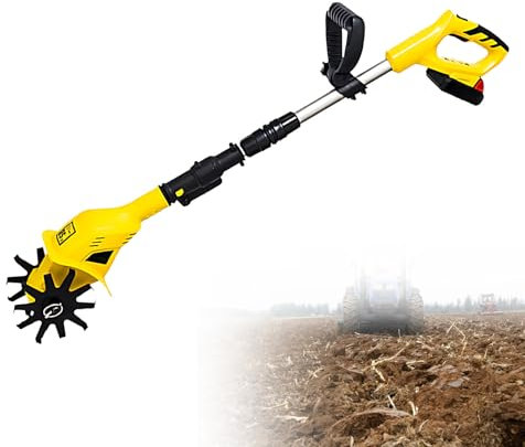 SHEUAO Rotavator,Cultivators & Tillers,Rotovator For Small Garden,20V Electric Cordless Hand Tiller Cultivator With Rechargeable Lithium Battery And Charger,Yellow