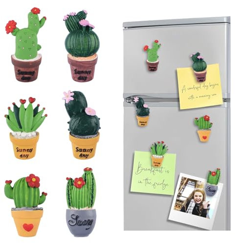 UFURMATE Mini imanes de decoración de cactus para nevera, juego de 6 imanes magnéticos 3D para nevera, taquilla de metal