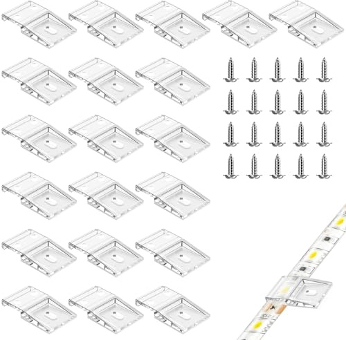 20 Stück Transparente Lichtstreifen-Clips,Led Streifen Halterung,Selbstklebend,Led Verbinder,Led Starke Befestigung Clips Für 10mm Breite Led-Streifen,Wasserdich