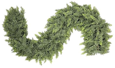 Christmas Cypress Garland - Artificial Green Home Decor - Reusable Vine Decor Indoor Outdoor TV Stand Stairs Door Handles Wall Holiday