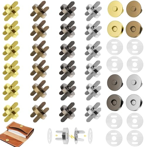KALUROIL Magnetknöpfe 24 Stück, 14mm Magnetische Druckknöpfe für Taschen Kleidung DIY Handwerk, Silberfarbene Verschlüsse für Handtaschen Rucksack Jacken Mäntel Portemonnaie