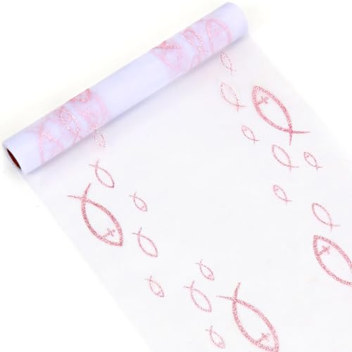 Tischläufer Kommunion, 29cm x 5M Organza Tischläufer Rosa, Tischdeko Konfirmation, Tischband für Taufe Firmung Kommunion Konfirmation Dekoration