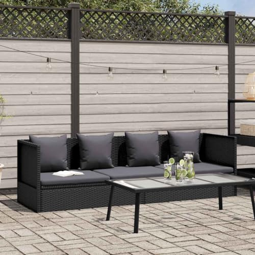 HGBNMER Garten Sofabett mit Kissen aus Poly Rattan Schwarz, 4-teilige Sitzgruppe Sofabett mit Verstellbarer Rückenlehne und wasserabweisenden Polstern