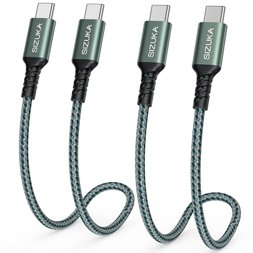SIZUKA 60W PD Cavo USB C Corto 2Pezzi 0.3M Cavo USB Type-c Ricarica Rapida | Cavo di ricarica rapida PD con nylon intrecciato per iPhone 17 16 15,MacBook Pro,iPad Pro,MacBook,Galaxy S24 S23 S22