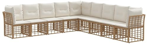 vidaXL Outdoor-Sofagarnitur Natur Polyester, Verstellbare Fußpolster, modernes Außen-Sofa-Set, wetterfest, Lounge, Poolbereich Sitze