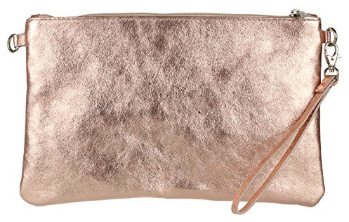 Girly Handbags Womens Genuine Italian Metallic Leather Clutch Bag (Champagne)