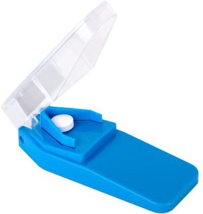 EZY DOSE Pill Cutter and Splitter, Safely Cuts Large, Small and Tiny Pills, Vitamins, Tablets in half, Accurate Easy Cutting, Stainless Steel Blade, Travel Sized, Easy to Use, Color May Vary, BPA Free