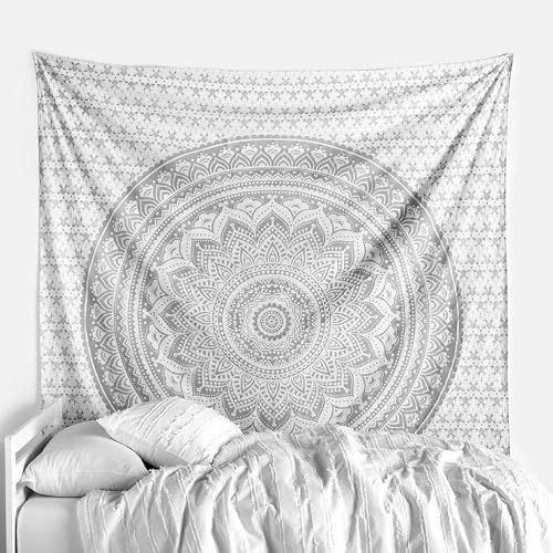 Popular Handicrafts Wandteppich, Hippie-Wandbehang, Ombré-Stil, Metallic, Mandala, Bohemian, Hippie, aufwendige indische Wandteppiche, Tagesdecke, 215 x 230 cm, Rot/Gelb