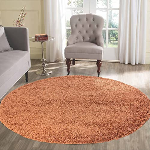 Serdim Rugs 912, TERRAKOTTA 120x120 Wohnzimmer Runde Shaggy Bereich Teppiche, Polypropylen (PP), Terracotta, 120x120cm(4x4')