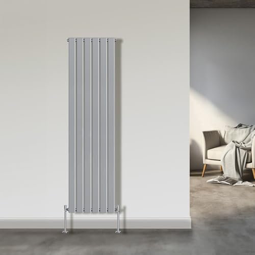 NRG 1800x408 Vertical Column Designer Radiator Chrome Single Flat Panel