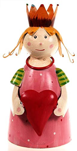 Zaunhocker Prinzessin mit Herz Dekofigur aus Blech 23 cm rosa Figur Metall Garten Deko Garten Balkon