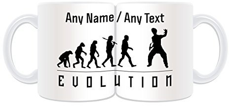 Nunchaku-Tasse mit Aufschrift ''Evolution Wrapped Design'', Weiß, Name Nachricht, einzigartig – Spieler-Outline, Olympisches Spiel, Sport, Coach, Kungfu KongFu Kun Fanwaffe, Bruce Lee Chainsticks