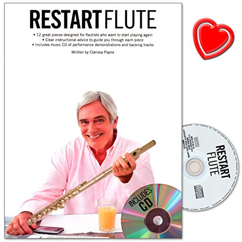 Restart Flute - Lehrbuch (Englisch) von Clarissa Payne für Querfllöte - mit CD und bunter herzförmiger Notenklammer