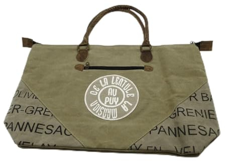 Deko AS GmbH Cotton Canvas Tasche - beige mit grau - 50 x 32 cm - 74159