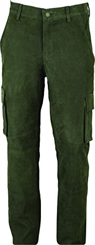 Jagd Lederhose Herren lang- Lange Lederhose Damen - Cargo Lederhose- Lederjeans- Echt Leder festem Nubuk - Lederhose Jeans 501 Olive- Motorrad Lederjeans (54)
