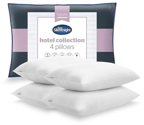 Silentnight Hotel Collection Pillows 4 Pack - Luxury Hotel Quality Pillows Soft Medium Support for Back and Side Sleepers Comfy Supportive - Hypoallergenic and Machine Washable - Pack of 4