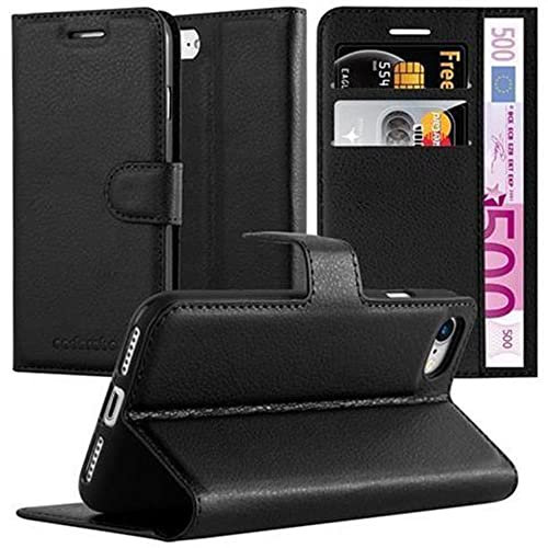 Cadorabo Custodia Libro per Apple iPhone 7 / 7S / 8 / SE 2020 in Nero Carbone - con Vani di Carte, Funzione Stand e Chiusura Magnetica - Portafoglio Cover Case Wallet Book Etui Protezione