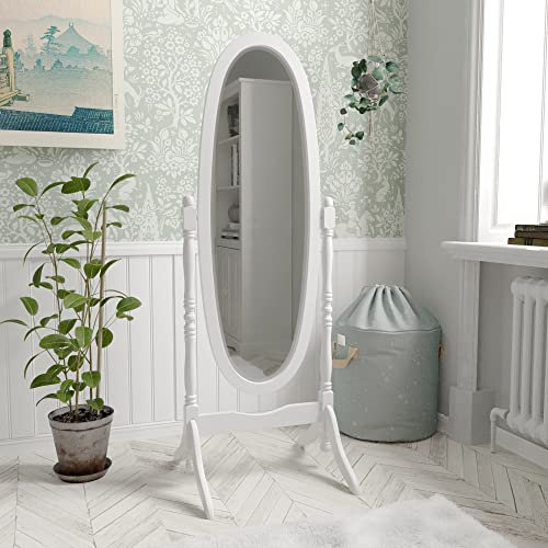 Vida Designs Nishano Cheval Miroir sur Pied sur Toute la Longueur, Miroir de Dressing sur Pied réglable, Meubles de Chambre à Coucher en Bois, Blanc, 145 x 41 x 48 cm