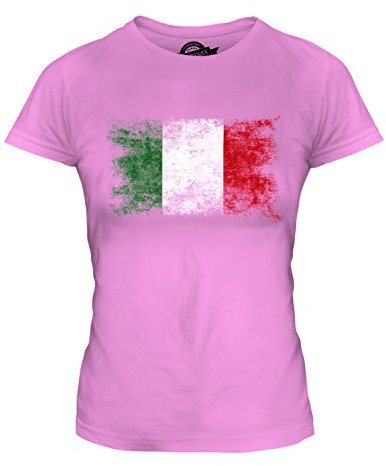 Candymix Italia Bandiera Effetto Consumato T-Shirt da Donna Maglietta, Taglia Small, Colore Rosa